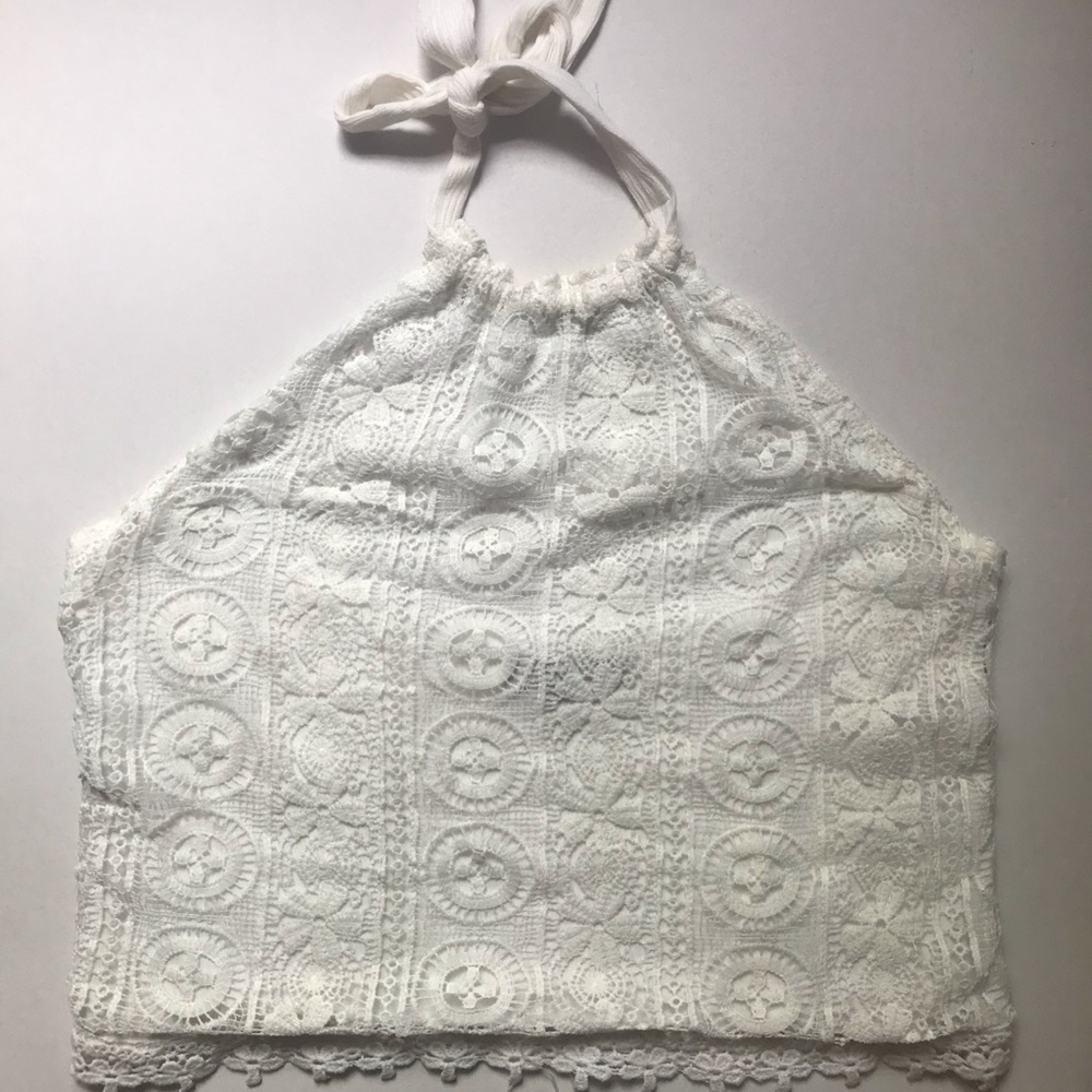 White crotchet halter top